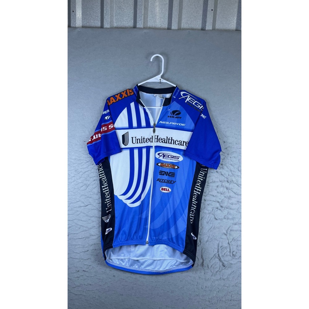 Voler Cycling Jersey Mens Large Blue Excellent United Healthcare Raglan Full Zip